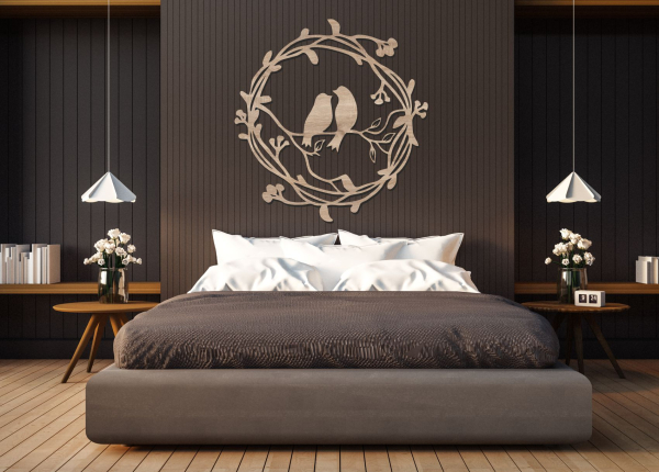 Dřevěný obraz – Ptáčci v kruhu z větviček