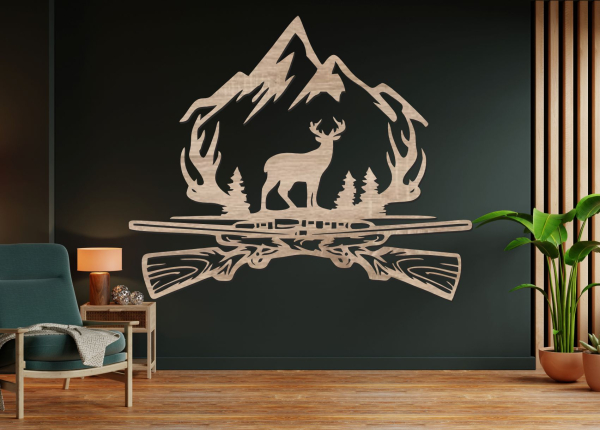 Dřevěný obraz – Myslivecký motiv s jelenem