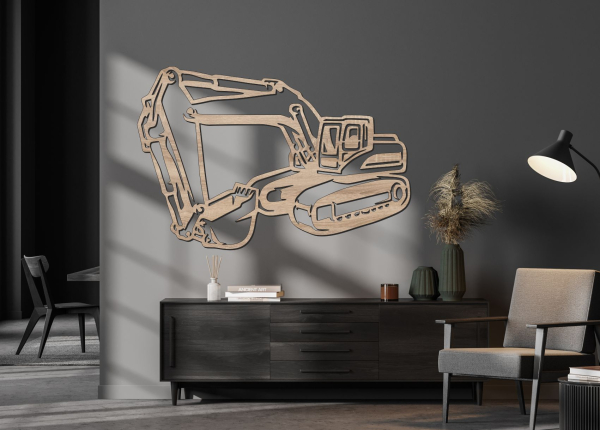 Dřevěný obraz na stěnu – Moderní bagr