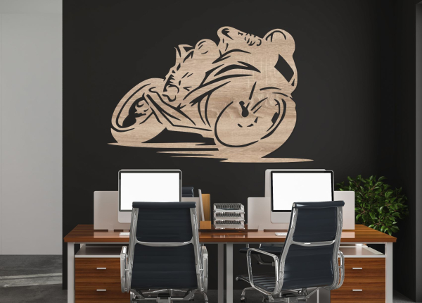 Dřevěný obraz na stěnu – Závodní motorka v zatáčce