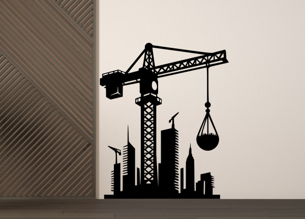 Dřevěný obraz na stěnu – Jeřáb na stavbě