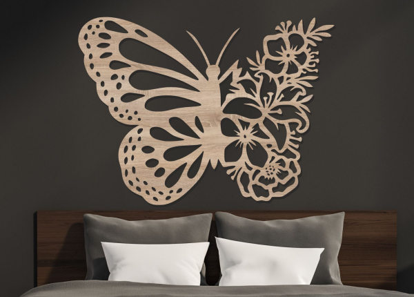 Dřevěný obraz – Motýl s květinami