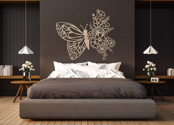 Dřevěný obraz – Motýl s květinami