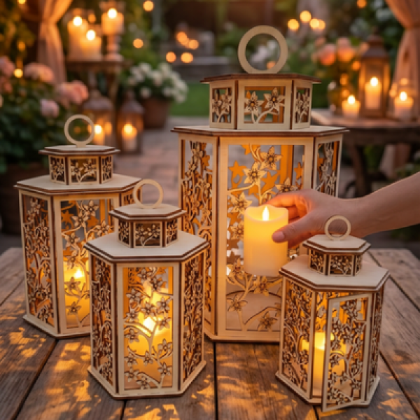 Dřevěná lucerna - Květy