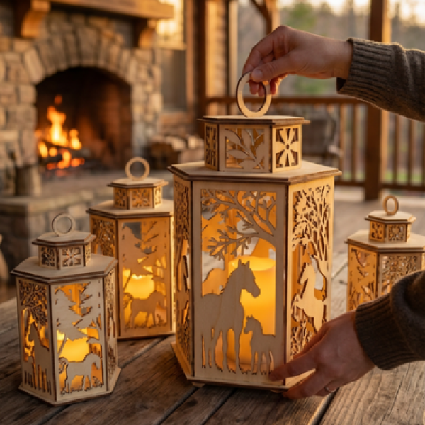 Dřevěná lucerna - Koně