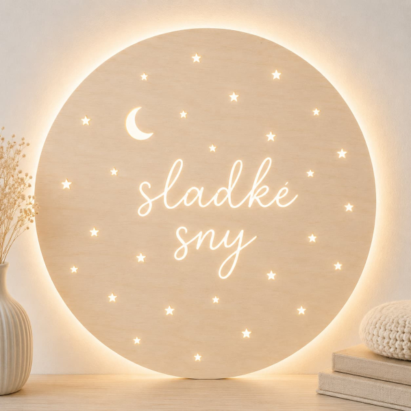 Dřevěná LED lampa na stěnu - Vlastní text