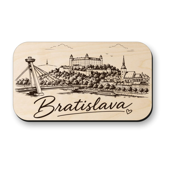 Dřevěná magnetka Bratislava - Bratislavský hrad a Most SNP